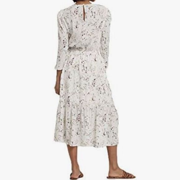 A New Day White Earth Tone Splatter Print Long Sleeve Ruffle Hem Dress NEW - Picture 2 of 16